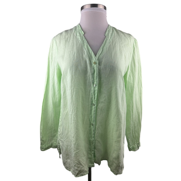 Eileen Fisher 100% Irish Linen Button Front Shirt Green Large Top Coastal Beachy - Picture 3 of 16
